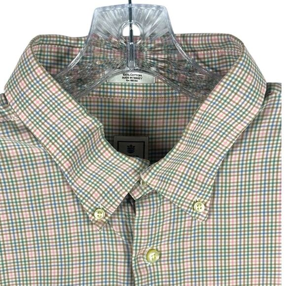 Peter Millar Shirt Mens 2XL Green Pink Blue Plaid Check Summer Comfort Button - Picture 5 of 9